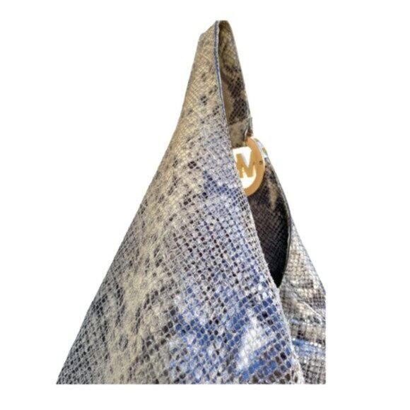 Michael Kors Soft Grey Snakeskin Fulton Bag w/Gold Logo Hardware - Picture 3 of 13